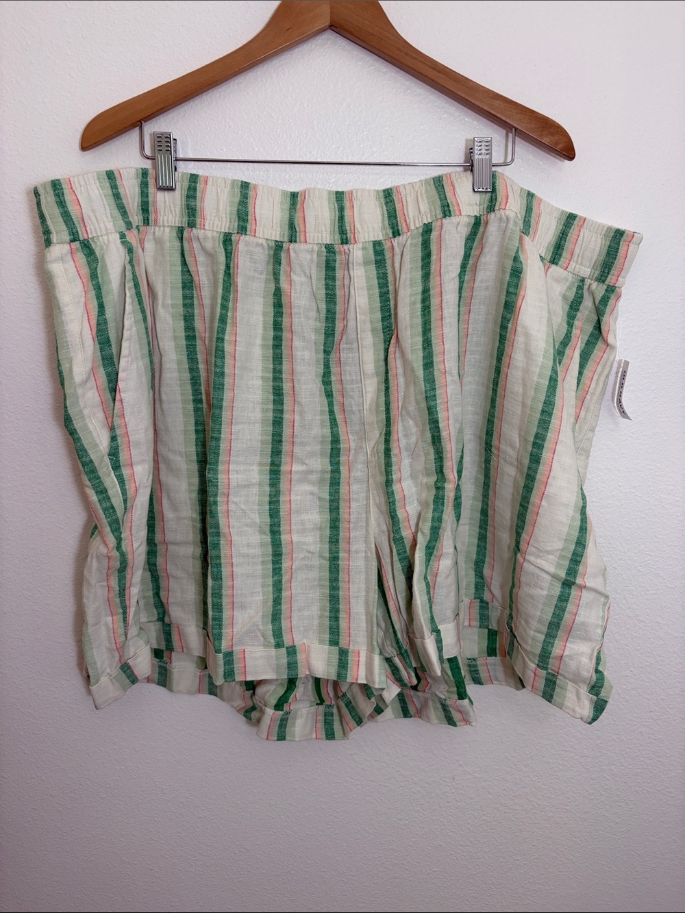 NWT Old Navy Striped Green Pink White High Rise Linen Blend Shorts